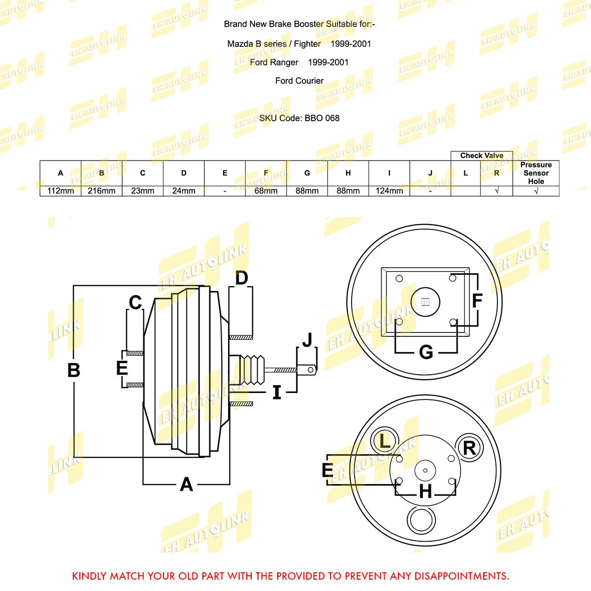 BRAKE BOOSTER FORD RANGER/ MAZDA WL (7'/8', DOUBLE)