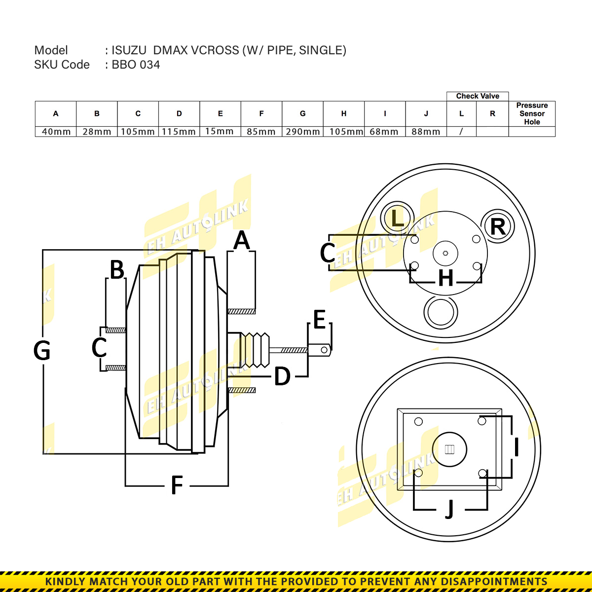 BRAKE BOOSTER ISUZU DMAX VCROSS (W/ PIPE, SINGLE) ORIGINAL